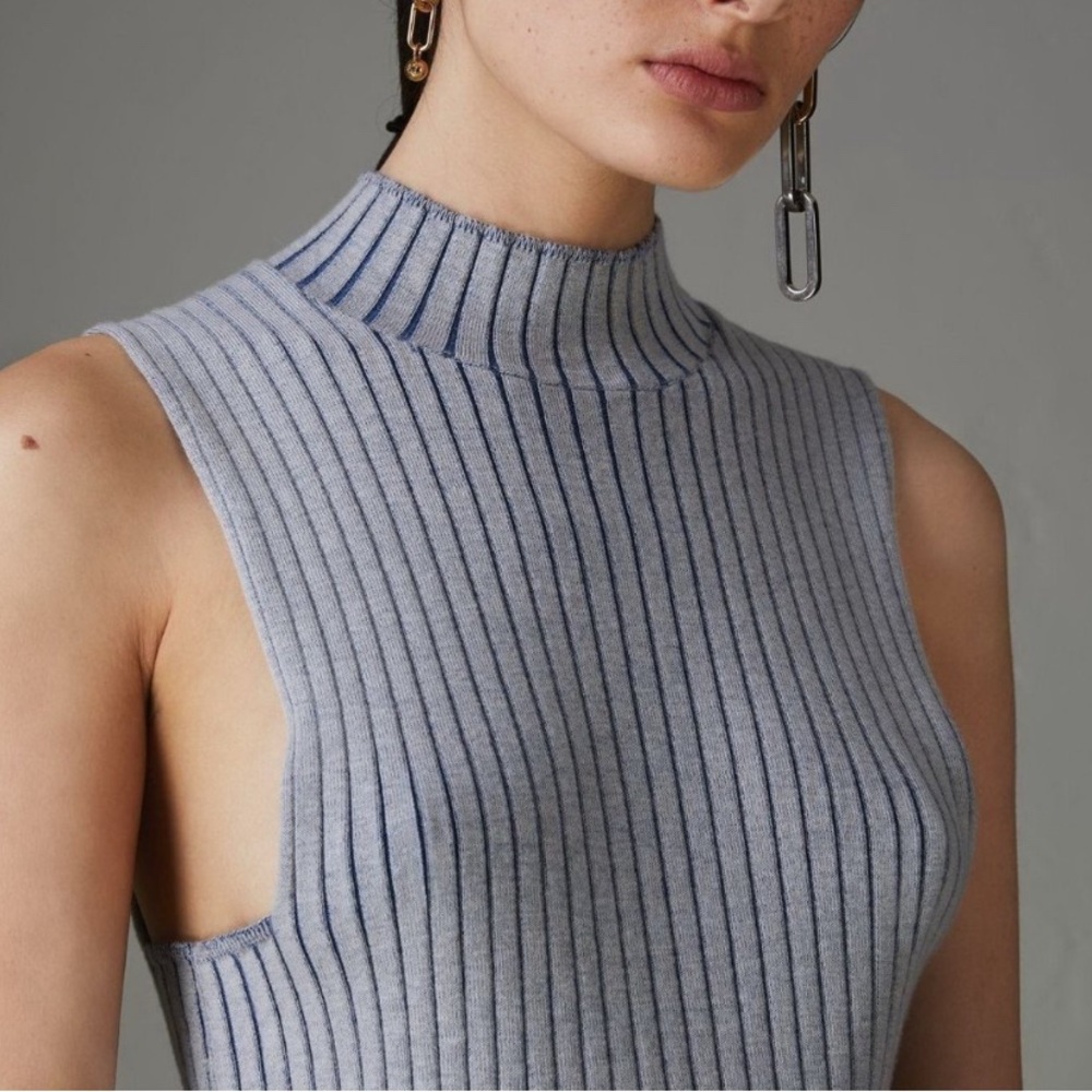 Burberry blue ribbed sleeveless turtleneck cashmere and silk sweater (size xxs) - Picture 4 of 11